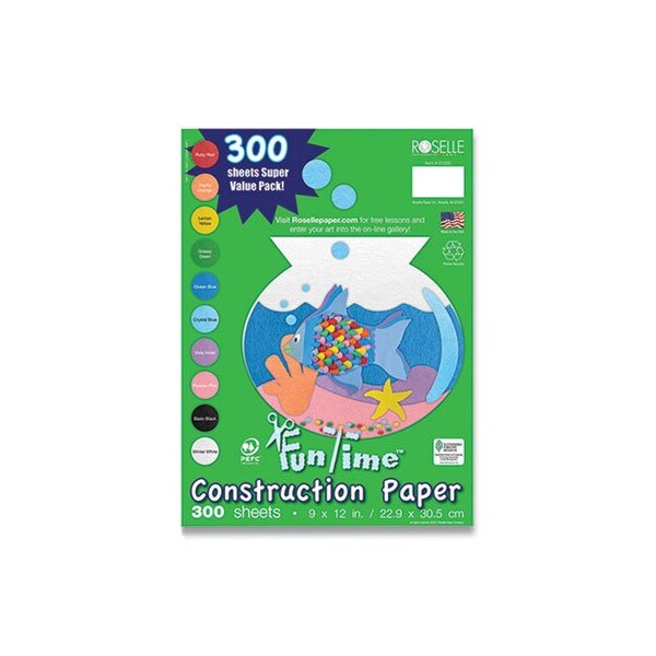Roselle Paper Co Vibrant Art Heavyweight Construction Paper, 76 Lb, 9 X 12, Assorted Colors, 300PK CON01300 - main